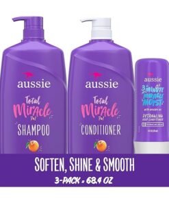 Aussie Total Miracle Hair Care Bundle: Shampoo, Conditioner, and 3 Minute Deep Treatment with Apricot & Macadamia Oil, Paraben-Free for Damaged Hair, 26.2 & 8 Fl Oz