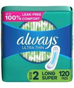 Always Ultra Thin Size 2 Feminine Pads without Wings, Super Absorbency, Unscented, 40 Count – Pack of 3 (120 Total Count) (Packaging May Vary)