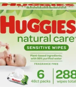 Huggies Natural Care Sensitive Baby Wipes, Unscented, 6 Flip-Top Packs (288 Wipes Total)